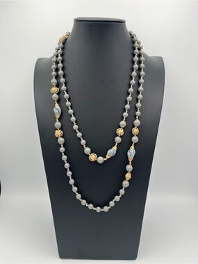 Rare 52” Signed Miriam Haskell Carved Bead Necklace - Vintage Reverse Stamp
